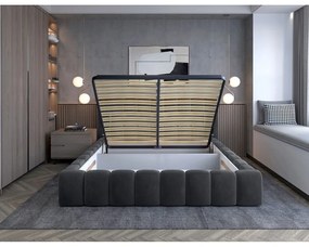 Sivá čalúnená dvojlôžková posteľ s úložným priestorom s roštom 180x200 cm Lamica – ELTAP