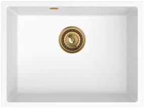 Sink Quality Crypton 60, kuchynský granitový drez 535x400x205 mm + zlatý sifón, biela, SKQ-CRY.W.1KBO.60.XG