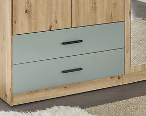 Šatníková skriňa so zrkadlom Savina 225 cm, dub artisan/šalviová