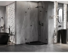 Mexen Lunar, výklopný päťuholníkový sprchový kút pravý 100 x 100 cm, 8mm číre sklo, čierny profil, 831-100P-100L-70-00-P