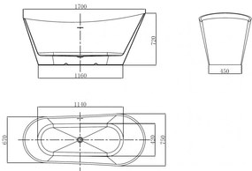 Mexen Dora, voľne stojaca vaňa 170 x 75 cm, biela/čierna, ružové zlato prepad, 52071707575-60