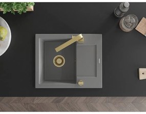 Mexen Enzo, granitový drez 576x465x174 mm, 1-komorový a zlatá batéria Rita, šedá, 6506-71-670300-50