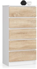 Komoda Kuba 60 cm - 5 zásuviek biela/sonoma