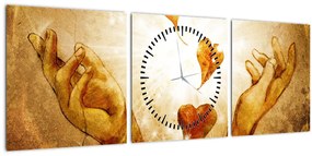Obraz - Maľba rúk plných lásky (s hodinami) (90x30 cm)
