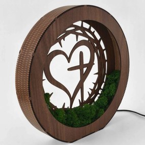 Stmievateľná LED lampa Srdce s krížom | JEZUE: HDF - Orech 20 cm 4780-115105 LED0609