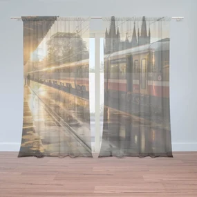 Sablio Záclony Vlak na stanici pri východe slnka: 2ks 150x250cm