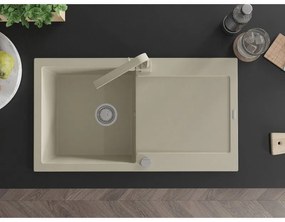 Mexen Leo, drez granitový 900x500x190 mm, 1-komorový, béžový s chrómovým sifónom a béžová drezová batéria Rita, 6501-69-670300-69