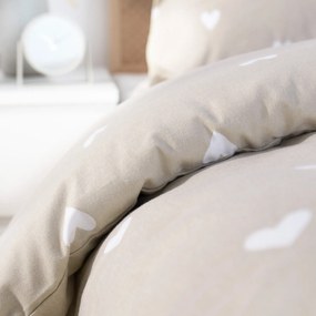 Goldea flanelové posteľné obliečky - srdiečka na latte 140 x 200 a 70 x 90 cm