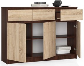Komoda Karolína 140 cm 3 skrinky a 3 zásuvky wenge/sonoma