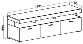 TV STOLÍK ALEX LED ČIERNY VYSOKÝ LESK + DUB ARTISAN 180 cm
