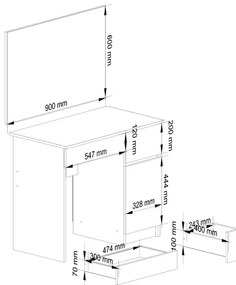 Toaletný stolík so zrkadlom CLP P-2/SL 900x600 pravý, dub sonoma