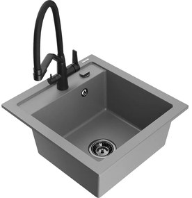 Mexen Vito, 1-komorový granitový drez 520x490x210 mm, drezová batéria Duo, šedá, 6503-71-671701-70-B