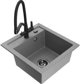Mexen Vito, 1-komorový granitový drez 520x490x210 mm, drezová batéria Duo, šedá, 6503-71-671701-70-B