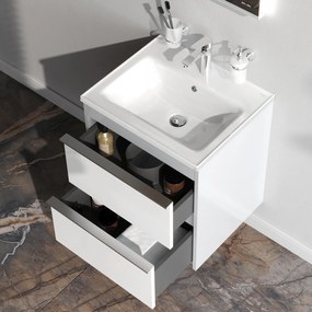 Skrinka s umývadlom 55 AM.PM Hit MTAFHX0552WG závesná, 2 zásuvky, lesklá biela