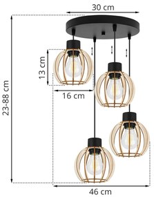 Závesné svietidlo Timber 8, 4x drevené tienidlo, o