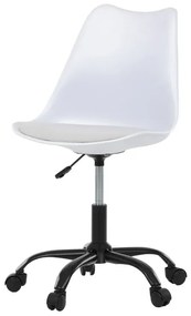 Židle kancelářská, bílá plastová skořepina, sedák bílá látka, kovový kříž