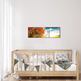 Obraz krajiny zaliate slnečným svitom (s hodinami) (90x30 cm)