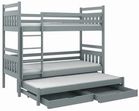 Detská poschodová posteľ z masívu borovice SEVERUS s prístelkou a šuplíky - 200x90 cm - biela