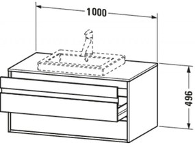 DURAVIT Ketho závesná skrinka pod umývadlo na dosku (umývadlo k zabudovaniu v strede), 2 zásuvky, 1000 x 550 x 496 mm, biela vysoký lesk, KT675502222