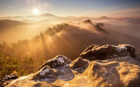 Umelecká fotografie Misty morning,Scenic view of mountains against, Karel Stepan / 500px, (40 x 24.6 cm)