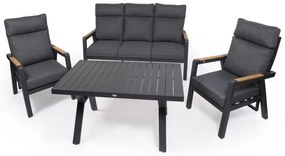 Hliníkový nábytok BURY 3 ALU s polohovateľnými kreslami antracit + tmavé podušky