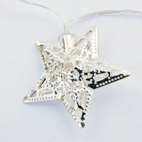 DECOLED Svetelná reťaz LED na batérie, kovové hviezdy, ľadovo biela, 10 diód, 1,3 m