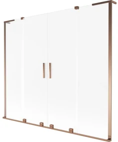 Mexen Velar L Duo, 2-krídlová posuvná vaňová zástena 200 x 150 cm, 8mm sklo námraza, ružové zlato, 896-200-003-32-60
