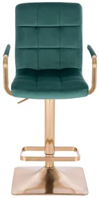 LuxuryForm DESIGN Barová stolička VERONA GOLD VELUR na zlatej hranatej podstave - zelená
