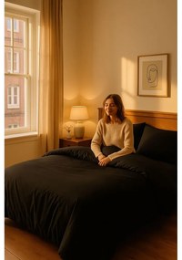 Čierne obliečky na jednolôžko/predĺžené s plachtou/3-dielne 160x220 cm Classic – Mila Home