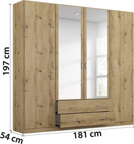 Šatníková skriňa so zrkadlom Case, 181 cm, dub artisan