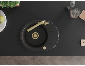 Mexen Kevin, drez granitový 586x458x190 mm, 1-komorový a zlatá Duero batéria, čierna - strieborná metalíza, 6517-73-671600-50