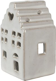 Béžový porcelánový domček svietnik na čajovú sviečku Christmas House S - 7*6*11 cm