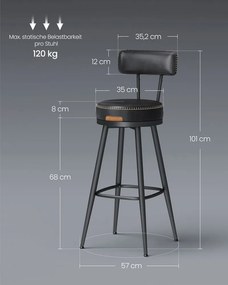 VASAGLE EKHO Collection - Sada 2 barových stoličiek s otočným operadlom LBC889 Farba: čierna