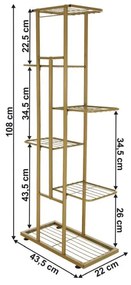 Kondela Kovový stojan na kvety, zlatý, BAMIR TYP 3