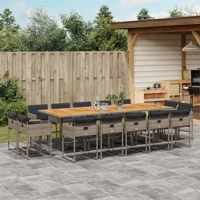 vidaXL 15-dielna záhrad. jedálenská súprava s vankúšmi sivá polyratan