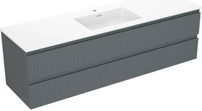 Mexen Rivel, kúpeľňová skrinka 160 cm s umývadlom Otis, 2 zásuvky, drážkovaná, grafitová matná/biela matná, 91A20-16047-2-BFF66-W18M