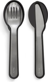 Čierne/v striebornej farbe antikoro cestovné príbory v súprave 3 ks To Go – Lékué