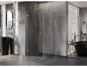 Mexen Lunar-B, výklopný sprchový kút ľavý 80 x 80 cm, 8mm číre sklo, zlatý kartáčovaný - 832-080-080-55-00-L