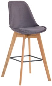 Barová stolička Metz ~ zamat, drevené nohy natura - Tmavo sivá
