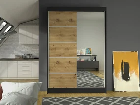 Šatníková skriňa Paris III (čierna + dub artisan). Vlastná spoľahlivá doprava až k Vám domov. 1122798