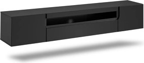 Závesná TV skrinka Loftia 200 cm s výklenkom - čierny mat