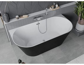 Mexen Oval Slim, voľne stojaca vaňa ku stene, 170 x 80 cm, biela-čierna, chrómový prepad, 52661708075-01