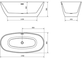 Mexen Eris, voľne stojaca vaňa 170 x 80 cm, biela, biely prepad, 53441708000-20