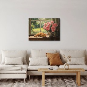 Sklenený obraz - Mačka na okne (70x50 cm)