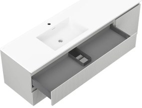Mexen Rivel, kúpeľňová skrinka 160 cm s ľavým umývadlom Otis, 2S, 1D, drážkovaná, sivá matná/biela matná - 91A23-16047-3-BBFFF62-W18L01
