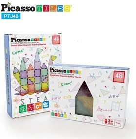 PicassoTiles stavebnica 48 dielikov Magnetické bloky, glitrované