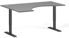 Ergonomický výškovo nastaviteľný stôl, 160x120 cm, 1 motor, L/P, čierna podnož, grafit