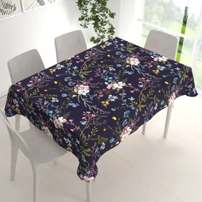 Biante Bavlnený obdĺžnikový obrus Sandra SA-557 Modro-ružové kvety na tmavo modrom 140x160 cm
