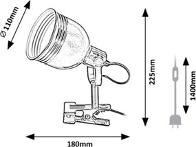Rabalux Stolná lampa s klipom Flint 1x25W | E14 | IP20 - čierna