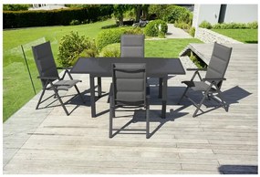 Livarno home Hliníkový záhradný stôl Houston, strieborný + Hliníkové kreslo Toronto s vysokým operadlom, antracitové, 4 kusy  (800008082)